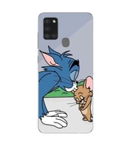 Samsung Galaxy A21S Uyumlu Tom ve Jerry Tasarımlı Şeffaf Telefon Kılıfı