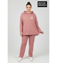 Büyük Beden Kapşonlu A Baskılı Tunik ince Sweatshırt SPR26BTK991-3