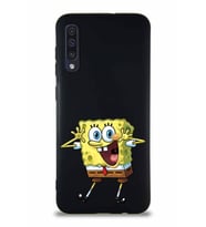 Samsung Galaxy A30S Soft Premier Kapak Sünger Bob Tasarımlı Silikon Kılıf - Siyah (Şeffaf)