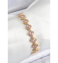 Pirinç Zirkon Taşlı Pembe Yonca Baget Model Gold Renk VIP Seri Kadın Bileklik TJ-BB7506