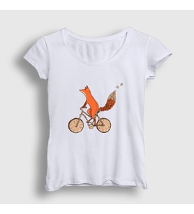 Presmono Kadın Beyaz Bicycle Fox Tilki T-Shirt 367408tt (Beyaz)