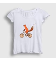 Presmono Kadın Beyaz Bicycle Fox Tilki T-Shirt 367408tt (Beyaz)