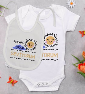 BK Kids Amcamı Çok Seviyorum Tasarımlı Bebek Body Zıbın ve Mama Önlüğü Hediye Seti - Model 1