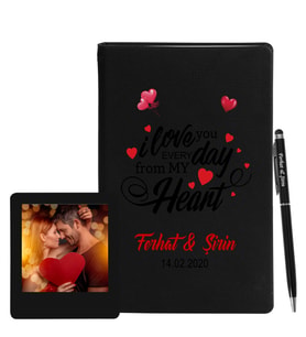 Sevgililer Gününe Özel Siyah Defter Kalem & Instagram Çerçeve Hediye Seti 6
