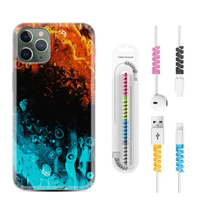 Apple iPhone 11 12 13 14 Pro Max Kılıf Kablo Koruma Spiral Silikon Orange Blue Color 1665
