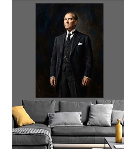 Takım Elbiseli Vakur Atatürk Portresi Dekoratif Kanvas - Mdf Ahşap Tablo