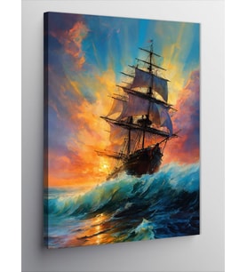 Kanvas Tablo Gün Batımında Gemi