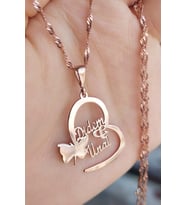 925 Ayar Gümüş Kelebekli Kalp Kolye (Rose)