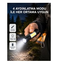 Mey İthalat® Ultra Dayanıklı 4 Mod Şarjlı Işıldak Suya ve Darbeye Dayanıklı 100.000 Saat LED Ömr