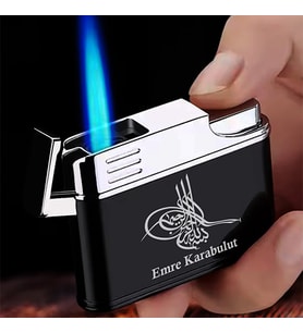 Kişiye Özel İsimli Siyah Gazlı Tasarım Çakmak Osmanlı Tuğrası Baskılı