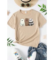 Çocuk Kafadar Ayılar Baskılı Pamuklu Tshirt (Bej)