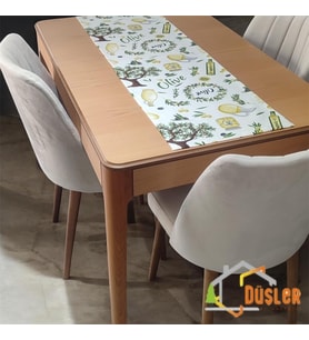 Düşler Ev Tekstili Zeytin Ağacı Desenli Su ve Leke İtici Duck Kumaş Yemek Masası Örtüsü Dikdörtgen Runner