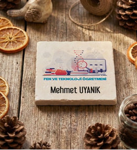 Kişiye Özel Fen ve Teknoloji Öğretmeni Bardak Altlığı Öğretmenler Günü Hediyesi (Krem)