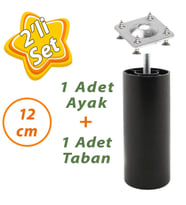 Destek Ayağı 12 cm Siyah + Metal Düz Ayak Tabanı M8 Civatalı İnce Diş Mobilya Kanepe Baza Koltuk Seti (Beyaz)