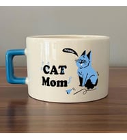 Cat Mom Baskılı Mavi Kulplu C Fincan