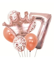 Rose Gold Taçlı 7 Rakam Balon Set