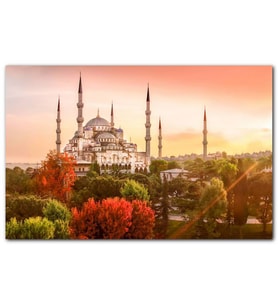 Cakatablo Günbatımında İstanbul Camisi ve Sonbahar Renkleri MDF Tablo