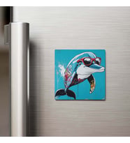 Dolphin - Yunus - Güneş Gözlüklü Style - Buzdolap Magneti - 9x9 Cm