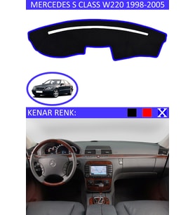Mercedes S Class W 220 1998-2005 İçin Uygun Torpido Koruma Halısı Siyah Kenar Renk Mavi
