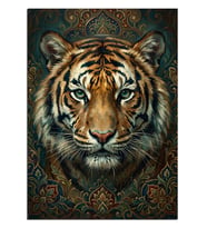 Desenli Fonda Kaplan Yüzü Portresi Dekoratif Kanvas - Mdf Ahşap Tablo