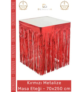 #MasaEteği Kaliteli Parti Malzemesi Püsküllü Şık Dekoratif 70x250 cm Metalize Masa Eteği Kırmızı