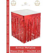 #MasaEteği Kaliteli Parti Malzemesi Püsküllü Şık Dekoratif 70x250 cm Metalize Masa Eteği Kırmızı