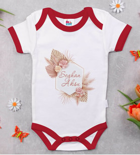 BK Kids Kişiye Özel Çiçek Tasarımlı Kırmızı Bebek Body Zıbın-16