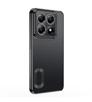 Xiaomi 14T Pro Kılıf Logo Yeri Açık Kamera Lens Korumalı Renkli Kenarlı Şeffaf Silikon (Siyah)