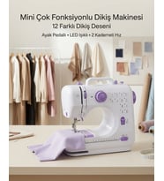 Lexroo 12 Farklı Dikiş Desenli Mini Dikiş Makinesi Ayak Pedallı LED Işıklı Ev Tipi Kullanım