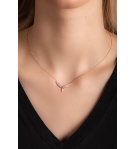 BEGÜM SİLVER Beyaz Zirkon Taşlı   Melek Kanatlı  Gümüş Kolye 925 Ayar BEGÜMSİLVERR (Rose)