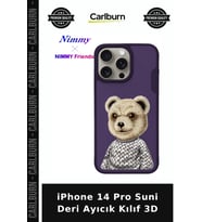 iPhone 14 Pro Suni Deri Ayıcık Kılıf 3D Arkadaşa Hediye Telefon Kılıfı Hediyelik Eşya