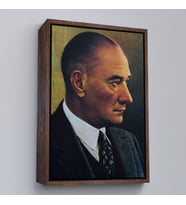 Çerçeveli Atatürk Portre Tablosu Mustafa Kemal Atatürk Dikdörtgen Dekoratif Kanvas Tablo (Siyah)