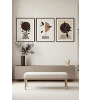 Modern Minimalist Soyut Botanik Desenler 3’lü Ahşap Çerçeveli Tablo Seti