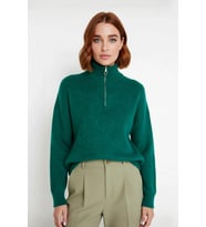 Kadın Oversize Basic Dokulu Uzun Kollu Fermuarlı Dik Yaka Selanik Örgü Triko Kazak Kaliteli