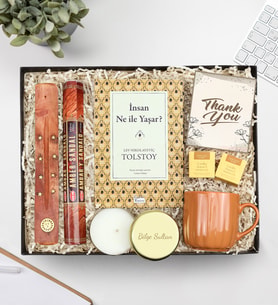 Kişiye Özel Gold Metal Kutulu Mum & Çubuk Tütsü & Kitap & Teashop 2'li Bitki Çayı & Kupa Hediye Seti (Kahverengi)