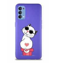 Oppo Reno 4 Soft Premier Kapak Coolcat Tasarımlı Silikon Kılıf - Mor (Şeffaf)