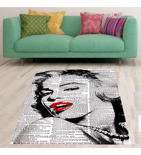 Marilyn Monroe Portre Tablo Poster Dijital Baskı Yıkanabilir Otantik Salon Halı ve Yolluk (Gri-Kırmızı)