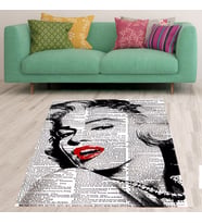 Marilyn Monroe Portre Tablo Poster Dijital Baskı Yıkanabilir Otantik Salon Halı ve Yolluk (Gri-Kırmızı)