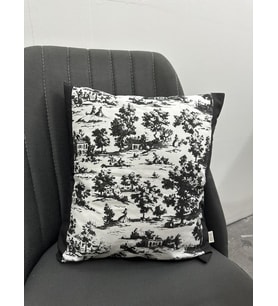 Toile De Jouy Monet Kırlent Kılıfı 43x43 cm  %100 Pamuk Dijital Baskılı  Country Tarzı Fransız Dekoratif Yastık Kılıfı (Siyah)