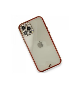 Newface iPhone 12 Pro Kılıf Liva Taşlı Silikon - Kırmızı