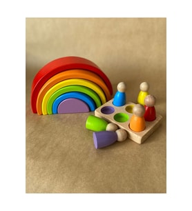 Waldorf 6 Parçalı Gökkuşağı  6 Lı Peg Bebek Tabla Seti Pastel Renk Eşleştirme
