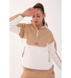 Maraton Comfort Kadın Dik Yaka Ekru Sweatshirt
