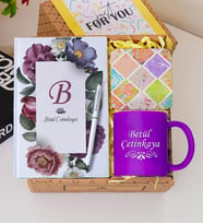 Kişiye Özel Renkli Defter , Mor Kupa Bardak, Tükenmez Kalem & Hediye Seti