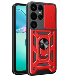 Northcity Samsung Galaxy S25 Ultra Uyumlu Kılıf Pars Lens Yüzüklü Silikon - Kırmızı