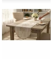 Masa Üzerine Runner, Masa Runneri Altın Simli İşlemeli Detaylı Simella 50 x 140 cm