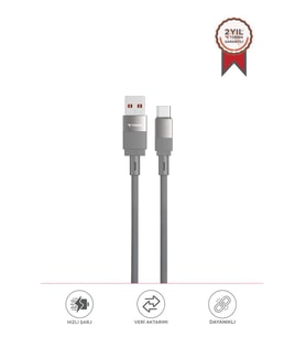 Torima U18 Gri USB İle Type-c Şarj ve Data Kablosu