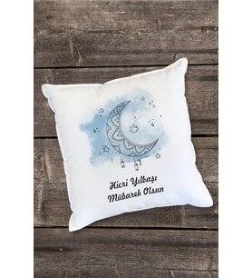 Kişiye Özel Hicri Yılbaşına Özel Ay Tasarımlı Yastık (Beyaz)