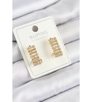 Xuping Zirkon Taşlı Dikdörtgen Model Gold Renk Kadın Küpe (Altın)