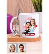 Eşe İlginç Hediye Evlilik Temalı Karikatürlü Ahşap Altlıklı Beyaz Kupa Bardak