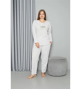 Welsoft Polar Kadın Büyük Beden Pijama Takımı Ekru